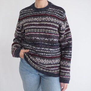 Vintage Arizona Jean Company Fair Isle Knit Sweater Gray Red Cozy Cabincore L